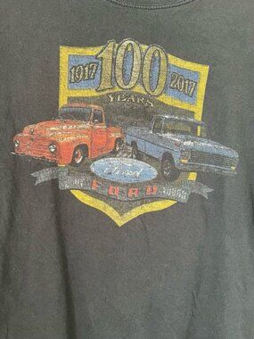 Vintage Ford 100 Years T-Shirt 1917–2017 Graphic Tee Boxy Cropped Fade Large